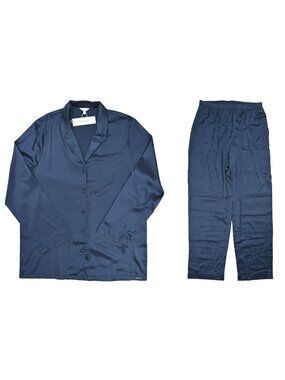 Dore & Rose Silk Long Pajama Set in Bleu Éclipse